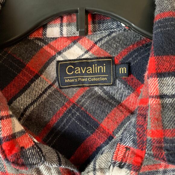 Cavalini Men's Plaid Button Up Shirt Red White Navy Size Medium - Picture 9 of 15